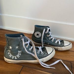 green/blue high top converse